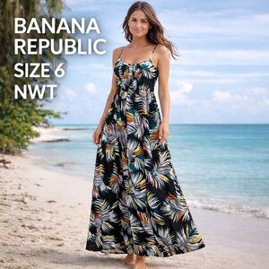Banana Republic Tropical Palm Print Maxi Dress size  6 Crisscross  Vacation New